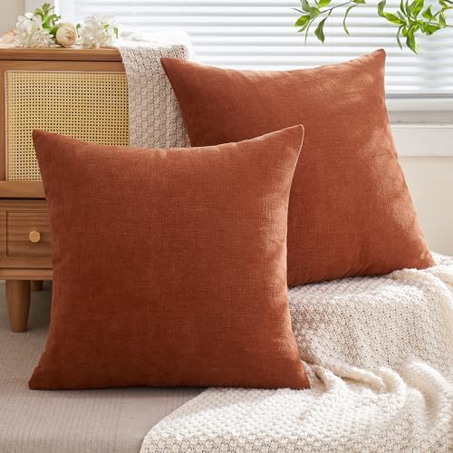 MIULEE Fall Rust Chenille Couch Euro Throw Pillow Covers, 22x22 - Image 4