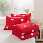 Caressma Love Queen Comforter Set - Romantic White Heart Print Red Bedding Comforter 3 Pieces Matching Pillowshams - Image 7