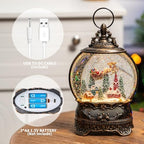 Christmas Village Snow Globe Lighted Flying Santa Scene, Musical Snow Water Lantern Swirling Glittering Home Decoration and Gift, Battery Operated or USB Powered - Image 3