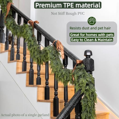 9FT Extra Full Christmas Cedar Garland Artificial Realistic Soft Thick Lush Cedar Pine Garland for Fireplace Mantel Stairs Indoor Outdoor - Image 6