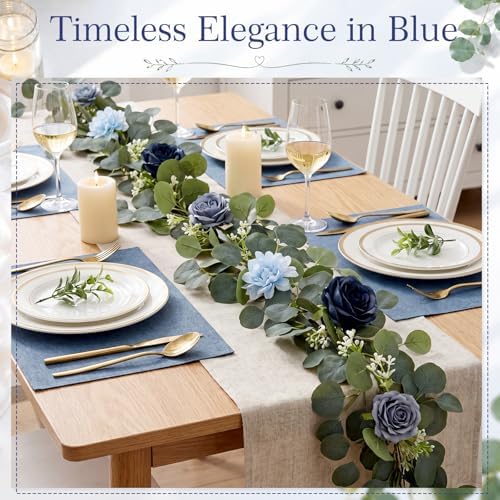 6 Pack Blue Eucalyptus Flower Garland Total 35.4 ft - Image 3