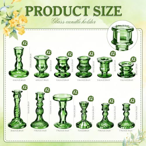 Mumufy 48 Pcs Green Crystal Taper Candle Holders with Flameless Candles - Image 3