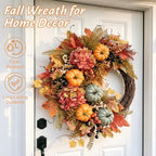 Fall Wreaths for Front Door, Artificial Pumpkin Hydrangea Autumn Wreath - Image 3