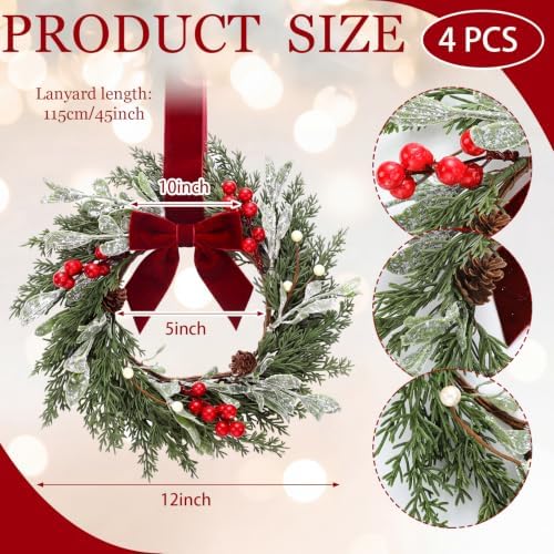 Riceshoot 12" Small Christmas Wreath for Chair Mini Cabinet Wreath with Bow - Image 2
