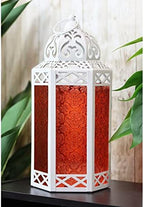 Vela Lanterns Decorative Indoor Candle Holder Table Centerpieces - Moroccan Hanging Outdoor Patio & Porch Home Decor, Turkish Lamp for Wedding, Ramadan (Large 12", White Red) by VelaCandleLanterns