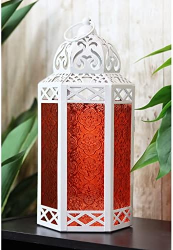 Vela Lanterns Decorative Indoor Candle Holder Table Centerpieces - Moroccan Hanging Outdoor Patio & Porch Home Decor, Turkish Lamp for Wedding, Ramadan (Large 12", White Red) by VelaCandleLanterns