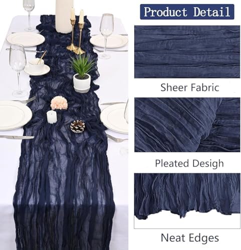 16 Pack Navy Blue Cheesecloth Table Runner 20 x120 Inch - 10FT Boho Rustic Gauze Cheese Cloth Table Runner for Wedding, Anniversary, Baby Shower, Easter, Spring Home Decor - Image 4