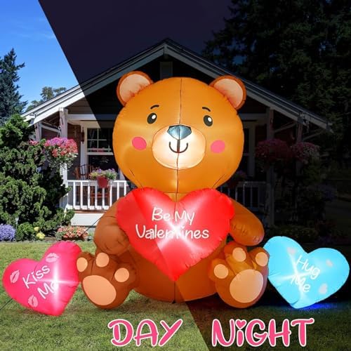 10 FT Valentines Day Inflatables, Blow Up Sitting Bear with Heart, Romantic Valentine's Day Yard Decorations with Build-in LED Lights for Anniversary Weddings Proposal Celebration Home Garden Decor - Image 3