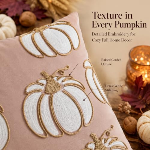 Set of 2 Embroidered Fall Throw Pillow Covers,18x18 Inch - Image 3