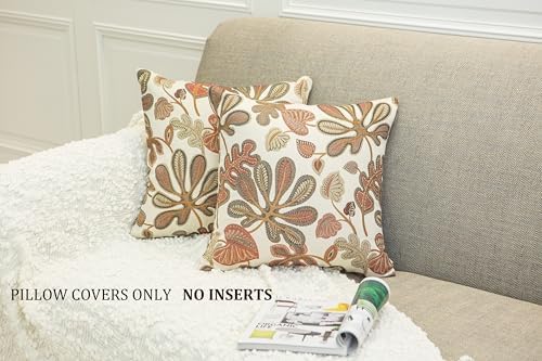 Mika Home Set of 2 Jacquard Tropical Leaf Pattern Throw Pillow Covers Decorative Pillowcase 22X22 Inches,Coral Cream - Image 2