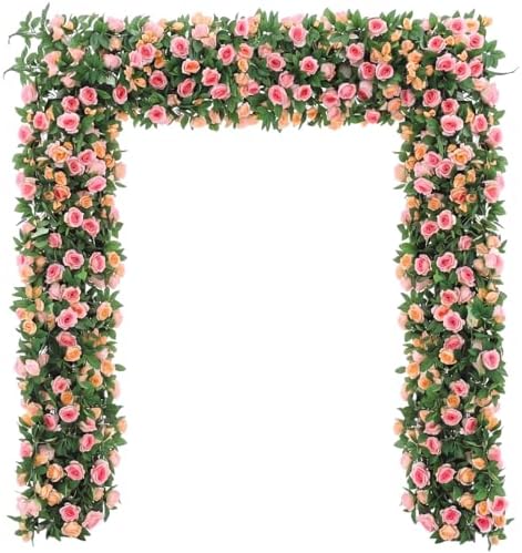 Suncalla 8 Pack 6.56Ft Artificial Rose Flower Garland Silk Flocked Pink Rose Garland Faux Eucalyptus Flower Vine for Wedding Party Table Centerpiece Arch Background Decoration(Eucalyptus) by Unknown