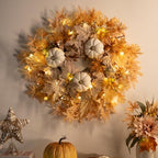 26 Inch Fall Wreath for Front Door,Autumn Wreath with Lights, Artificial Pumpkin Maple Leaves Berries Autumn Harvest Fall Wreaths for Home Porch Thanksgiving Halloween Indoor Outdoor Decorations - Image 2