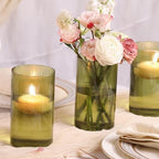 Glass Cylinder Bud vases for Centerpieces, 6 Inches Clear Ribbed Glass Vases Bulk for Wedding Table Decor, Loral Vase Bulk Flower vases, Tall Hurricane Candle Holder for Table Shelf, Party (Green) - Image 2