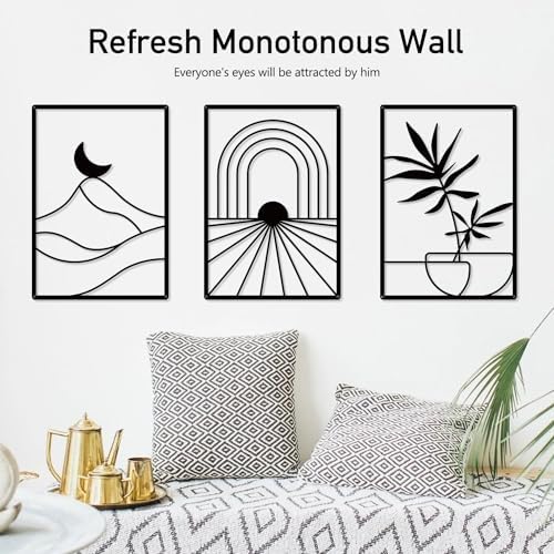 Sokurdeg Black Minimalist Metal Wall Decor, Bohemian Line Wall Decor, Modern Abstract Wall Art for Bedroom Bathroom Living Room (3 Pack, 12 x 17 in) - Image 7
