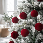 20pcs Red Velvet Christmas Ornaments Set,2.36In Burgundy Flocked Ornaments - Image 6