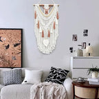 MEIZHIANDME Macrame Wall Hanging, Boho Woven Tapestry Wall Decor, Chic Bohemian Handmade Leaf Feather Wall Art Decorations for Bedroom Living Room Apartment Wedding Party (Leaf & Wood Bead) - Image 4