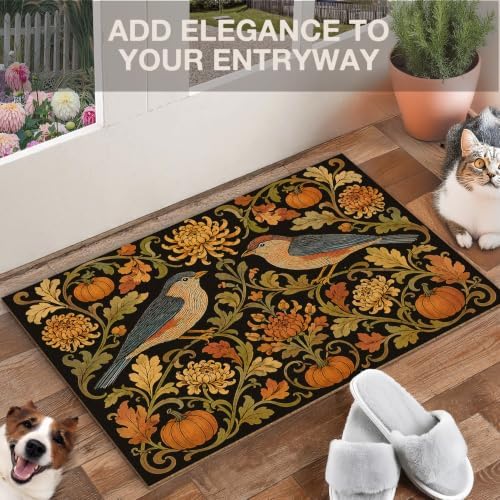 Fall Bird Pumpkin Faux Coco Coir Doormat Door Mat 17x30 Inch - Image 3