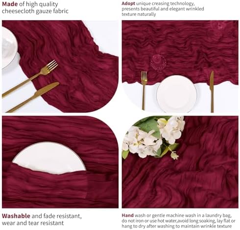 14 Pack Burgundy Cheesecloth Table Runner 17x108 Inch Semi Sheer Boho Gauze Cheese Cloth Fabric Table Runners, for Wedding Party Baby Shower Birthday Home Decor Garden Farmhouse - Image 4