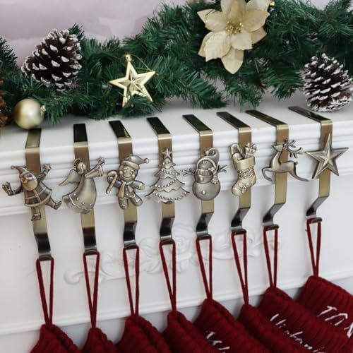 Christmas Stocking Holder for Mantle Set of 8, Reusable Christmas Stocking Hooks, No-Damage Xmas Hanger for Fireplace mantle Grip Stand Christmas Decoration Ornaments Hanging Bronze Shelf Floor - Image 4
