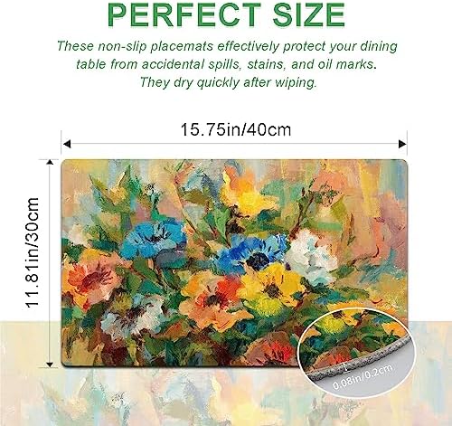 Spring Floral Placemats Set of 4 - Faux Leather Heat Resistant Placemats for Dinner Table, Non-Slip Waterproof Oil-Proof Washable Reusable Placemat for Indoor Outdoor Kitchen, 15.75In*11.81In - Image 3