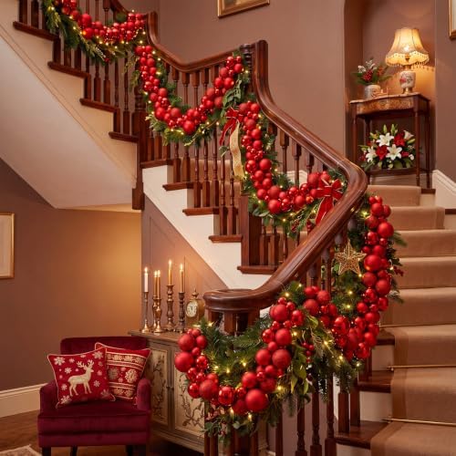 Silipull 5 Pcs 2.3 ft Large Christmas Ball Garland Ornaments, Red - Image 4