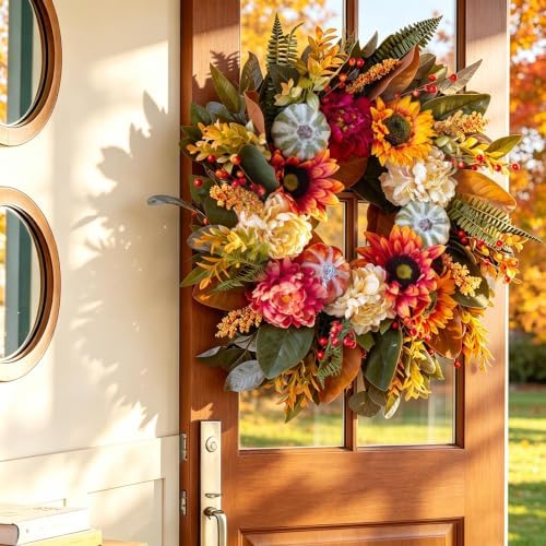Harvest Fall Wreaths for Front Door Outside 24 Inch Autumn Magnolia Wreath - Image 2