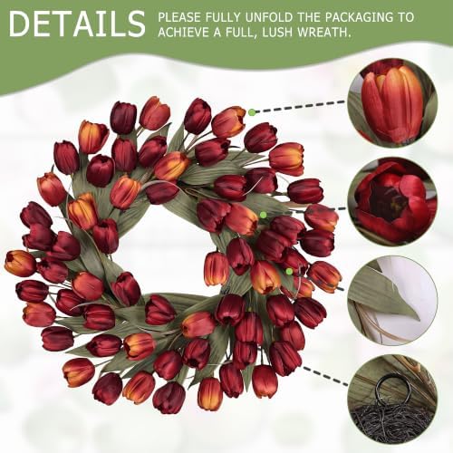 24" Tulip Fall Wreath for Front Door Real Touch Fade-Resistant - Image 4