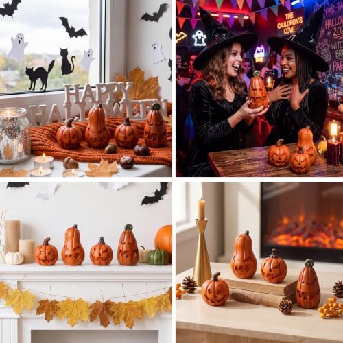 4 Pack Halloween Resin Scary Pumpkin Decorations 6.3" h Max - Image 4