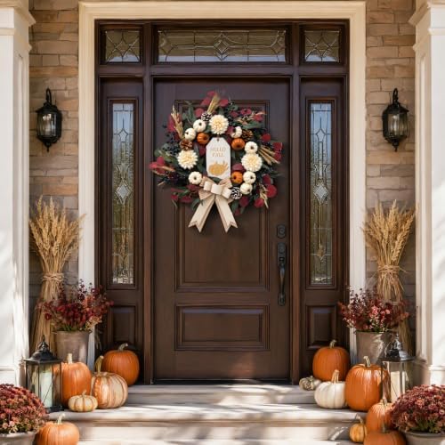 24'' Fall Wreath for Front Door, Autumn Home Indoor Decor for Thanksgiving - Image 2