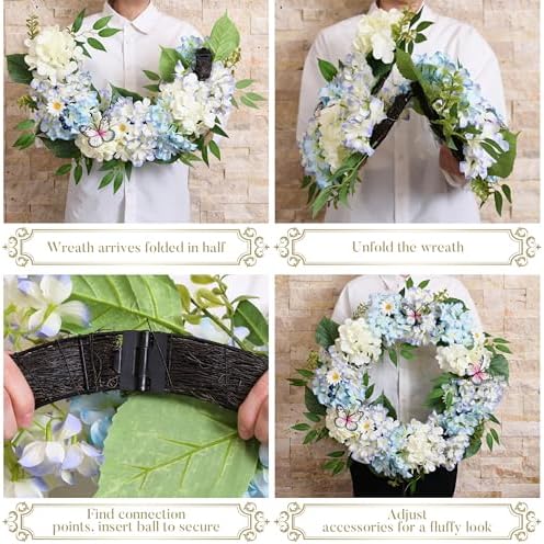 Valery Madelyn 24" Hydrangeas Spring Summer Wreaths for Front Door - Image 4
