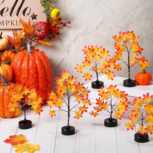 Coume 6 Pack Thanksgiving Decorations Small Fall Lighted Maple Tree - Image 5