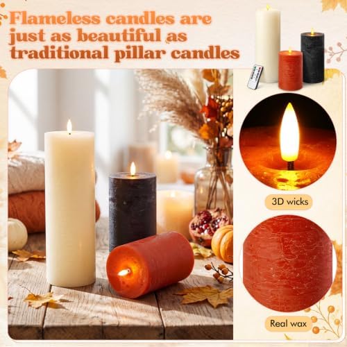 Retisee 3 Pcs 6/8/12" Fall Flameless LED Candles Decorations for Home - Image 3