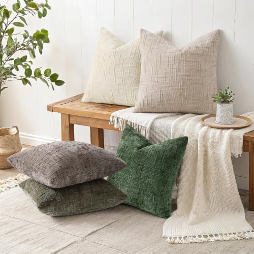 decorUhome Textured Chenille Throw Pillow Covers 22x22 Set of 2 Dusty Brown - Image 5