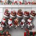 Personalized Christmas Stockings with Embroidered Name,Custom 3D Xmas Character Stocking 5 Pack 18” Large,Santa,Snowman,Reindeer & PenguinFireplace Hanging Burlap Plaid Grey Stockings by Infiher