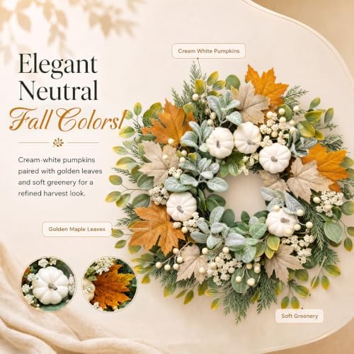26 Inch Fall Wreaths for Front Door, Artificial Autumn Wreath - Image 3