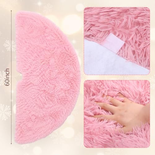 Pink Faux Fur Christmas Tree Skirt 60 Inch Plush Tree Skirt - Image 2