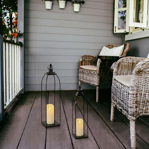 Decorative Candle Lanterns Set of 2, Black Metal for Indoor & Outdoor - Image 3