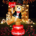 B&D 6FT Valentine Inflatables Outdoor Decorations, Rotating Valentines Bear Inflatable Stands on The Turntable Built-in LEDs Valentines Blow Up Yard Decorations for Party Wedding Propose Garden Lawn by BD