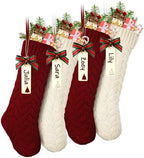 LIBWYS Knit Christmas Décor Stockings with Name Tags, 4 Pack 18" Large Cable Xmas Stockings Classic Burgundy Red Ivory White Chunky Hand Decoration Stockings by LIBWYS