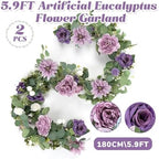 Realistic Artificial Eucalyptus & Rose Garland, 2-Pack, Purple - Image 7