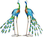 32" Peacock Decor Metal Yard Art Set of 2,Large Outdoor Statue - Image 2