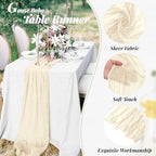 Aktor 12 Pack Ivory Cheesecloth Table Runner 10Ft Gauze Table Runner Boho Semi Sheer Cheese Cloth Fabric Runners for Wedding Birthday Baby Shower Party Table Decoration（Ivory） - Image 3