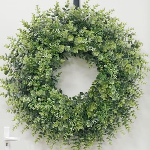 26'' Large Boxwood Wreath for Front Door Window Porch Artificial Boxwoods Greenery Leaves Outdoor Indoor Wreath for Home Door Farmhouse Wall Decor Spring Summer All Seasons Green - Image 4