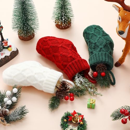 Geyoga 24 Pieces Mini Christmas Knit Stockings 6 Inch Cable Knitted Stockings Bulk Xmas Hanging Ornament Decoration for Christmas Tree Fireplace Holiday Party Favor(Red, Green, White) - Image 4