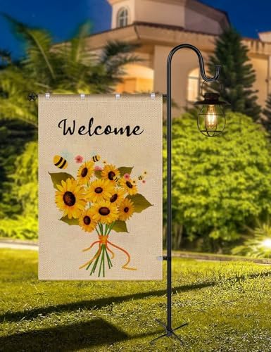 LOPANNY Large Garden Flag Holder Stand Pole for 28 x 40 Flags with Shepherds Hooks for Outdoor - Upgraded Sturdy 60 Inches Yard Flag Post Stake Perfect for Outdoor Decor(without Solar Lights & Flag) - Image 7