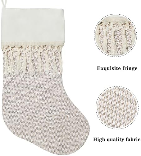 GEX Personalized Christmas Stockings Custom Name 4 Pack for Family with Names Embroidery 20" Large Rustic Boho Farmhouse Country Xmas Stockings with Tassels Fireplace Decoration Ornament (Set of 4) - Image 4