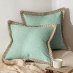 MIULEE Set of 2 Rustic Linen Burlap Throw Pillow Covers 18x18 Aqua by MIULEE