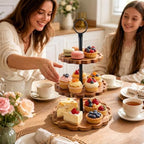 AnyDesign 3 Tier Cupcake Stand Scalloped Wooden Dessert Display Stand Brown Tiered Serving Tray for Wedding Birthday Bridal Baby Shower Tea Party Events - Image 6