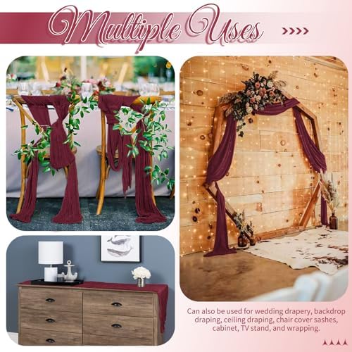 16 Pack Burgundy Table Runners 10FT Cheesecloth Table Runner Boho Gauze Table Runner Long Rustic Sheer Fabric Table Runners for Wedding Party Bridal Shower Farmhouse & Home Decor - Image 4
