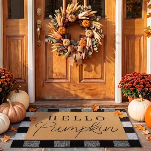 Tinideya 2 Pcs Hello Pumpkin Fall Layered Doormat Set, Farmhouse Front Mat - Image 4